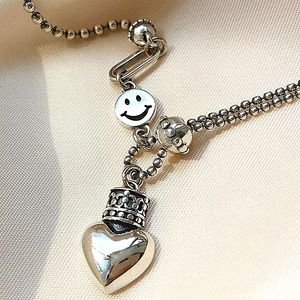 Happy Face Sterling Silver Heart Charm Necklace